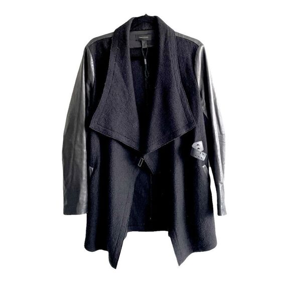 DANIER Wool Leather Waterfall Wrap Asymmetrical Jacket Coat S - Picture 6 of 8